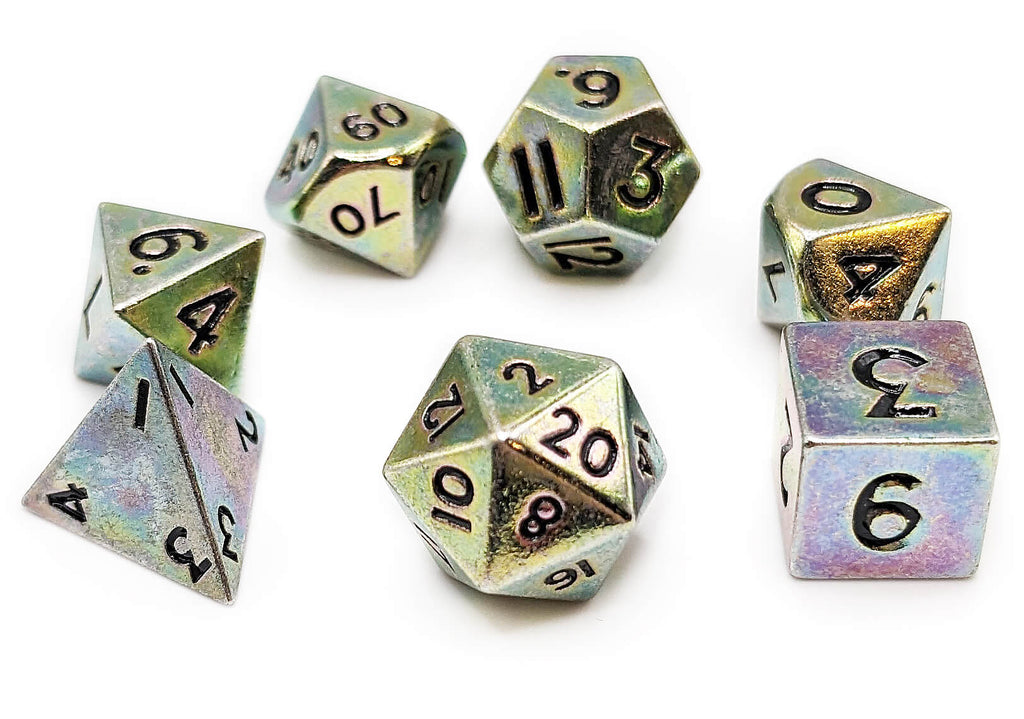 Mini metal rainbow chromatic dice for sale at Dark Elf Dice
