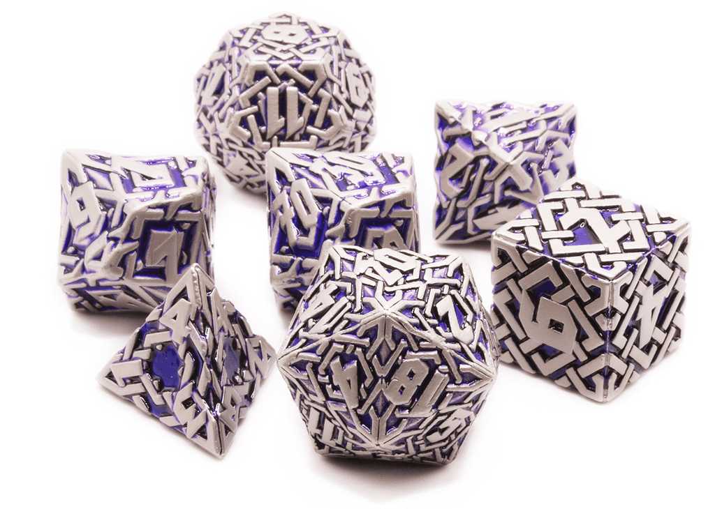 Metal Celtic Knot Dice Silver and Purple at Dark Elf Dice