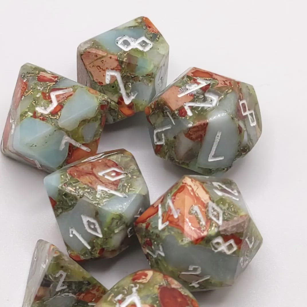 Dice Video Amazonite Orange Imperial Jasper 