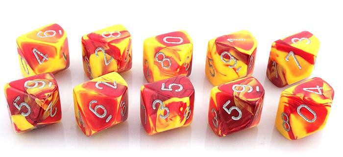 Gemini Dice d10 red yellow