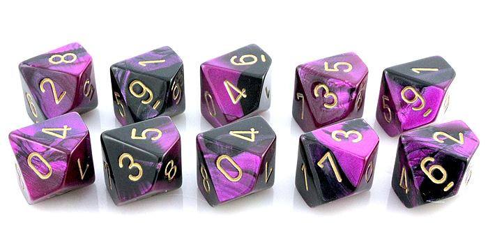 Gemini Dice d10 black purple