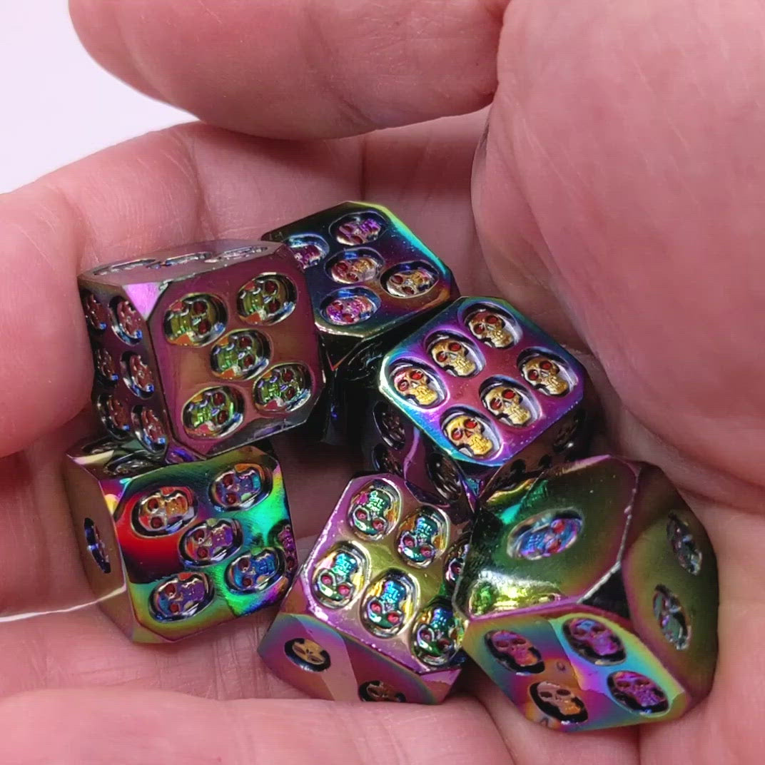 Rainbow Metal Skull d6 dice video