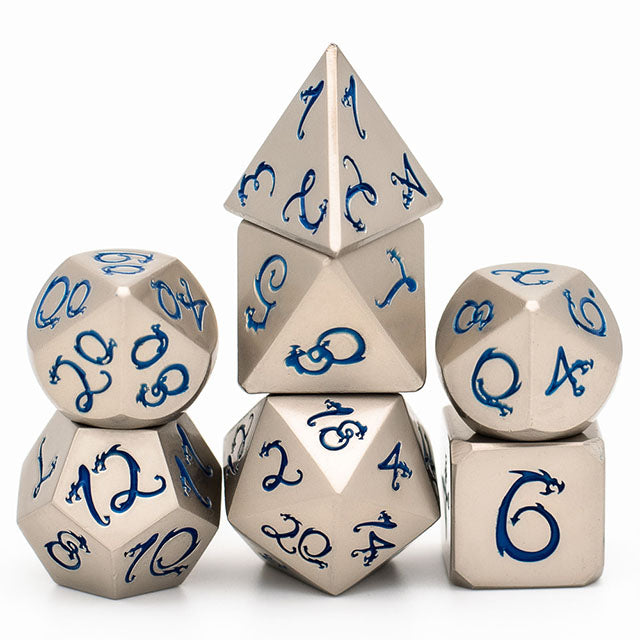 DnD Metal Dice silver blue dragons