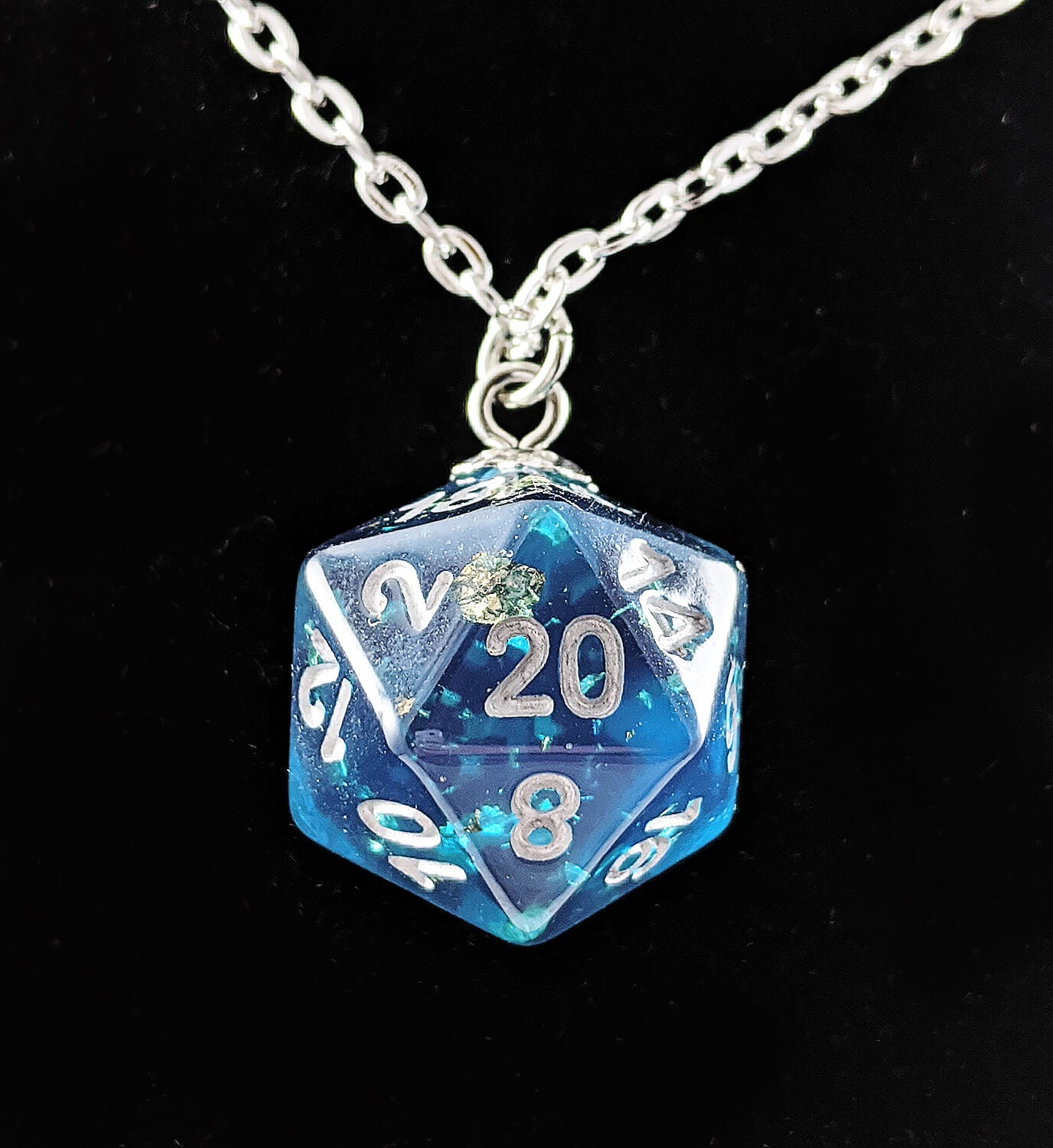 d20 necklace blue confetti dice