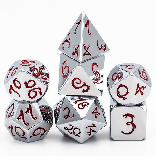 Dragon rpg dice silver red