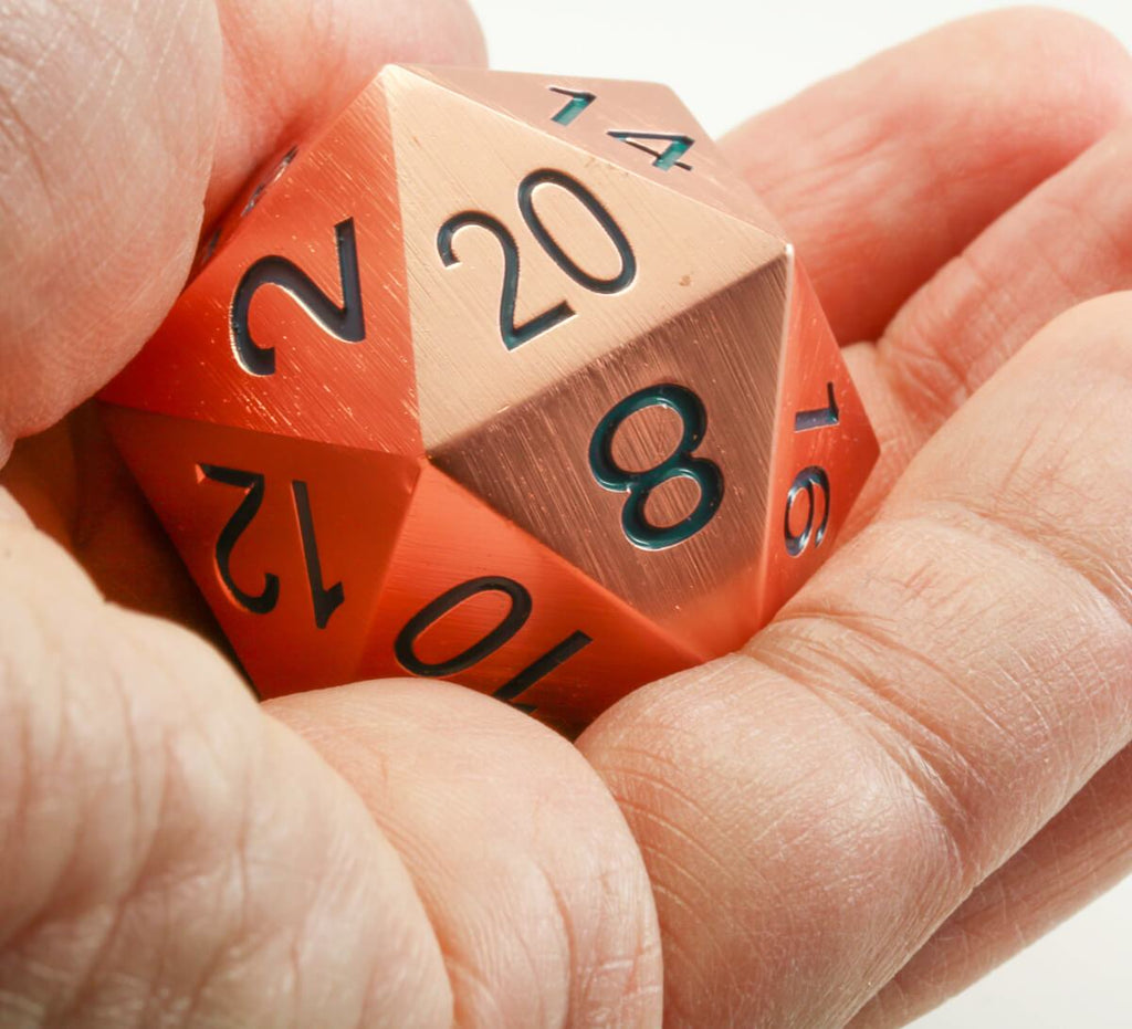 Giant Copper d20 teal numbers