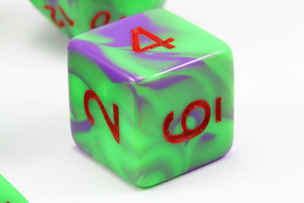RPG dice green purple