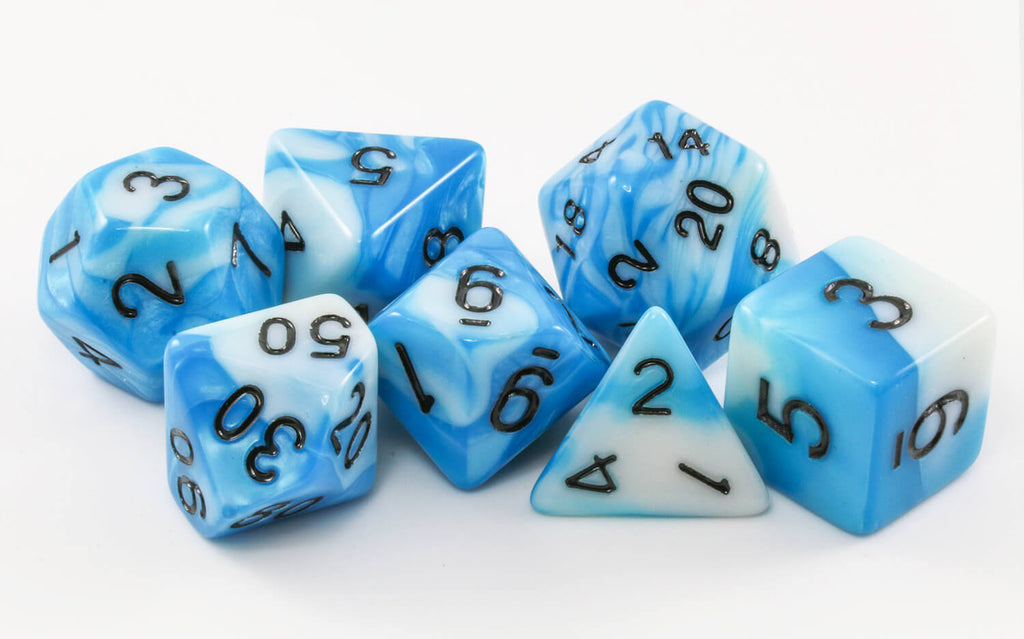 Aqua and white rpg dice