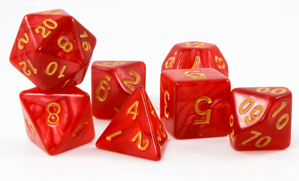 dnd dice pearl red and gold