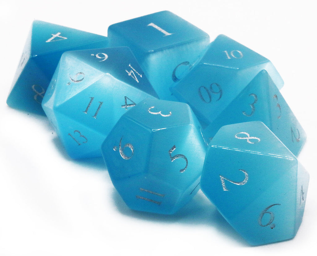 Blue Cats Eye Dice Silver Font