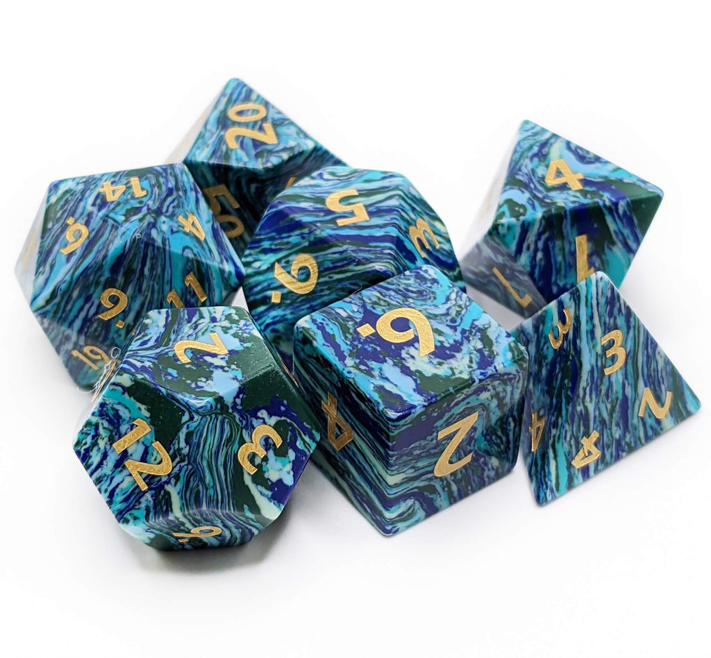 synthetic blue sea stone gemstone dice set