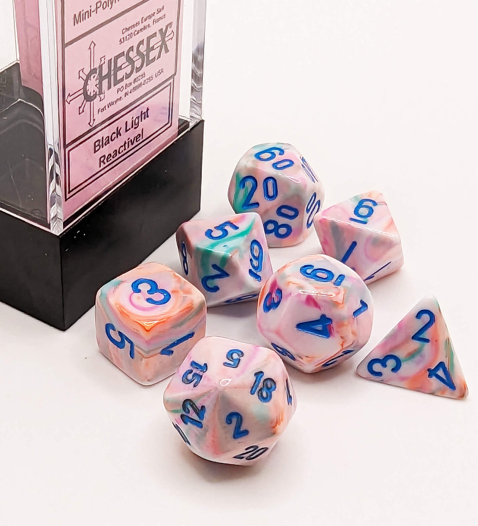 Chessex Mini Dice Pop Art with Blue numbers CHX20544