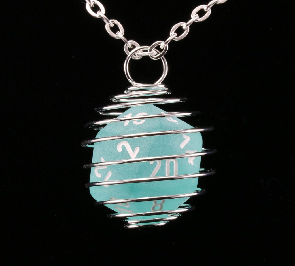 Frosted Teal d20 Necklace