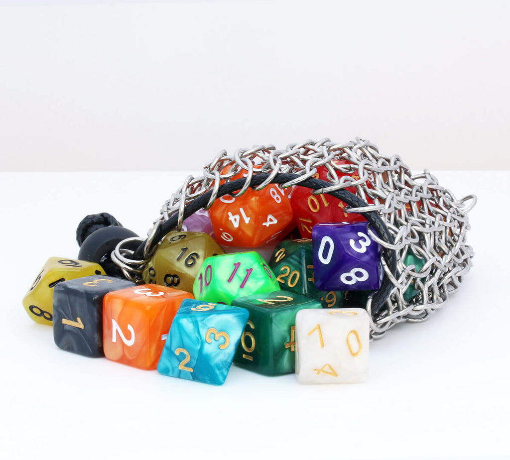 stainless steel chainmail dice bag