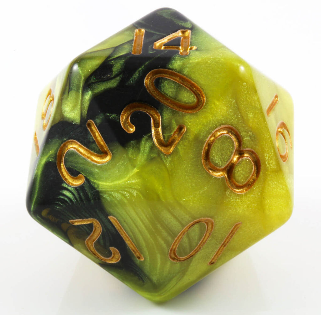 giant black and yellow d20