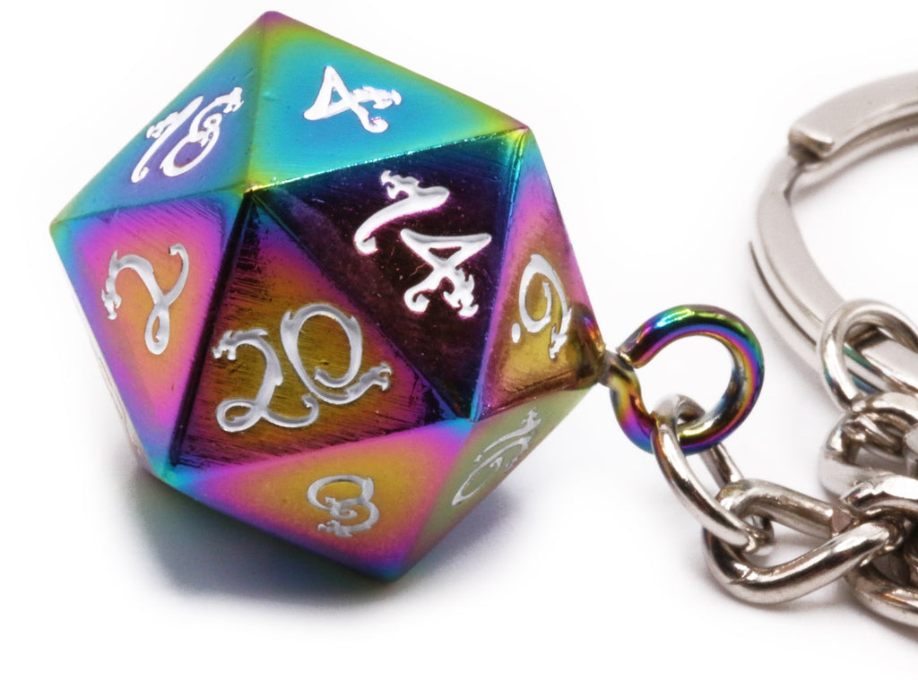 Rainbow d20 Keychain metal dice