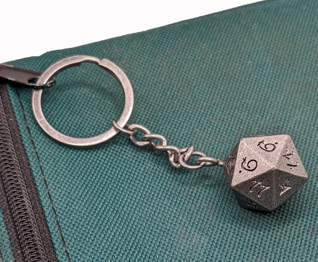 Antique Silver D20 Dice Keychain