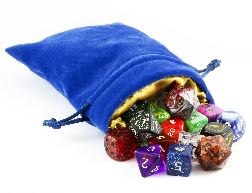 dice bag blue gold velvet