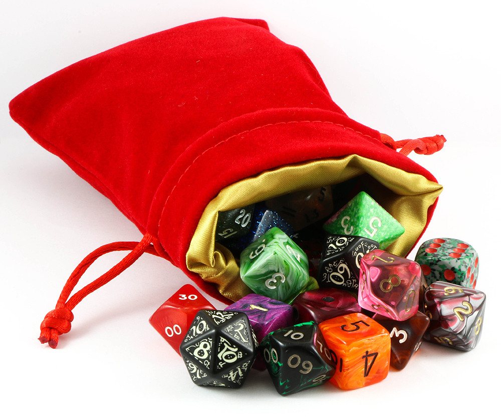 dice bag velvet red gold