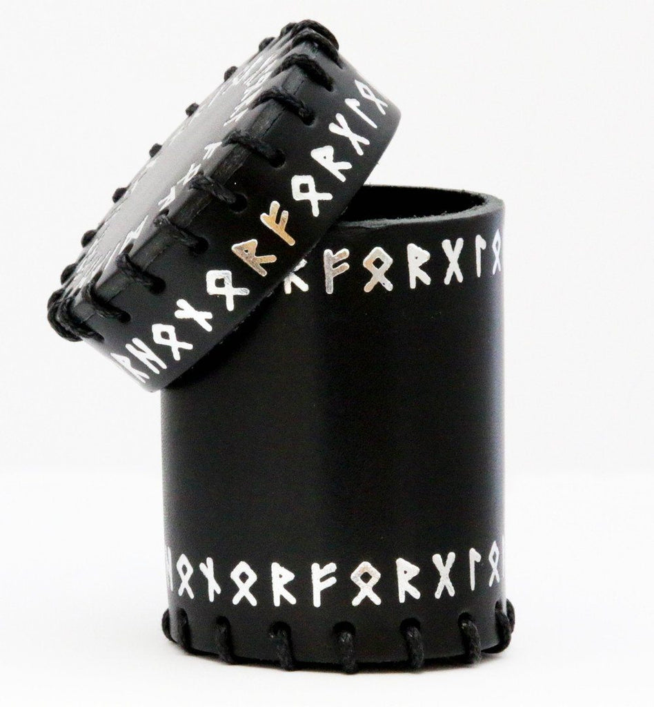 Runic dice cup black leather