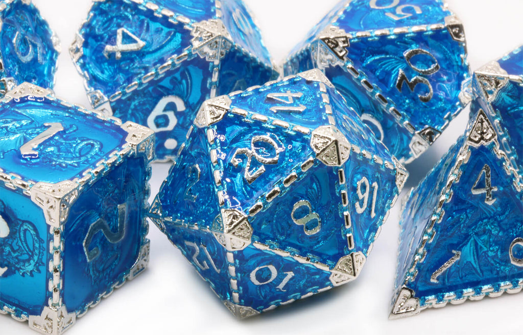 Dragon metal dice blue