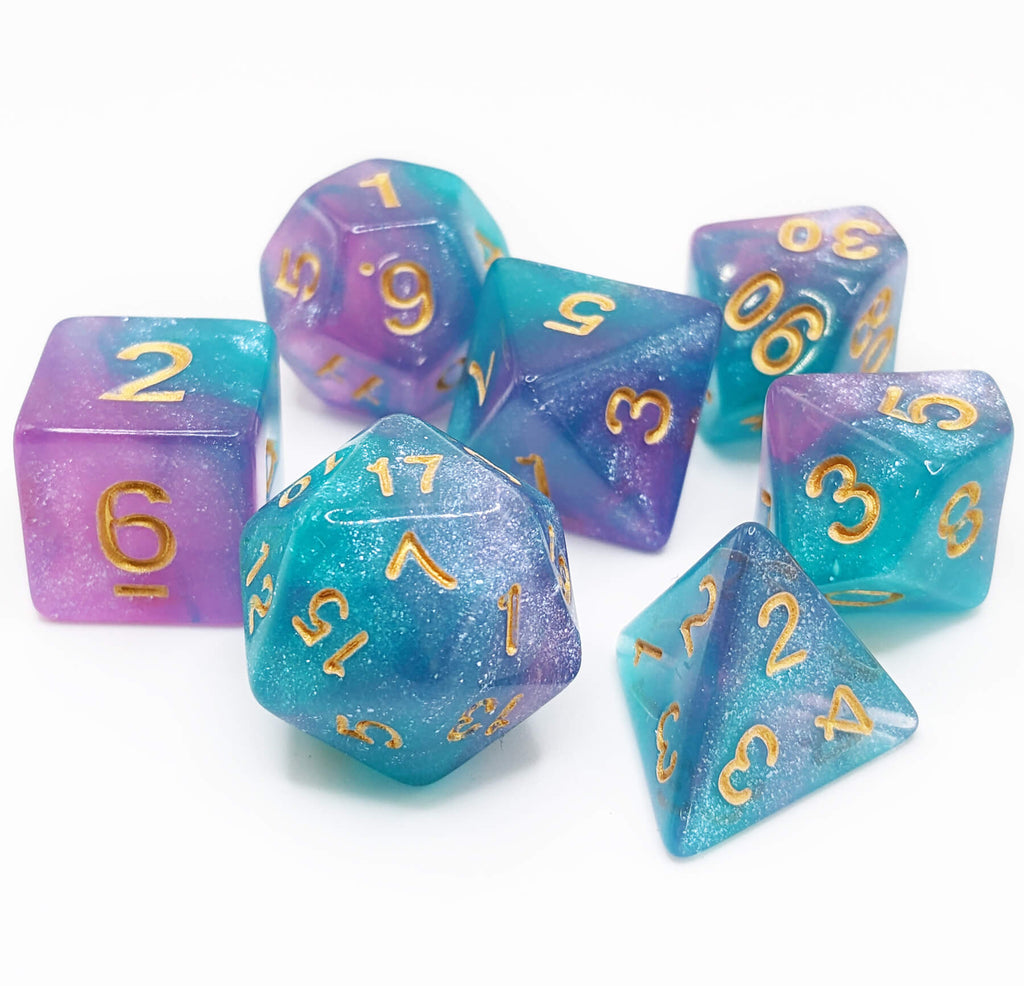 Beautiful dnd dice purple and teal