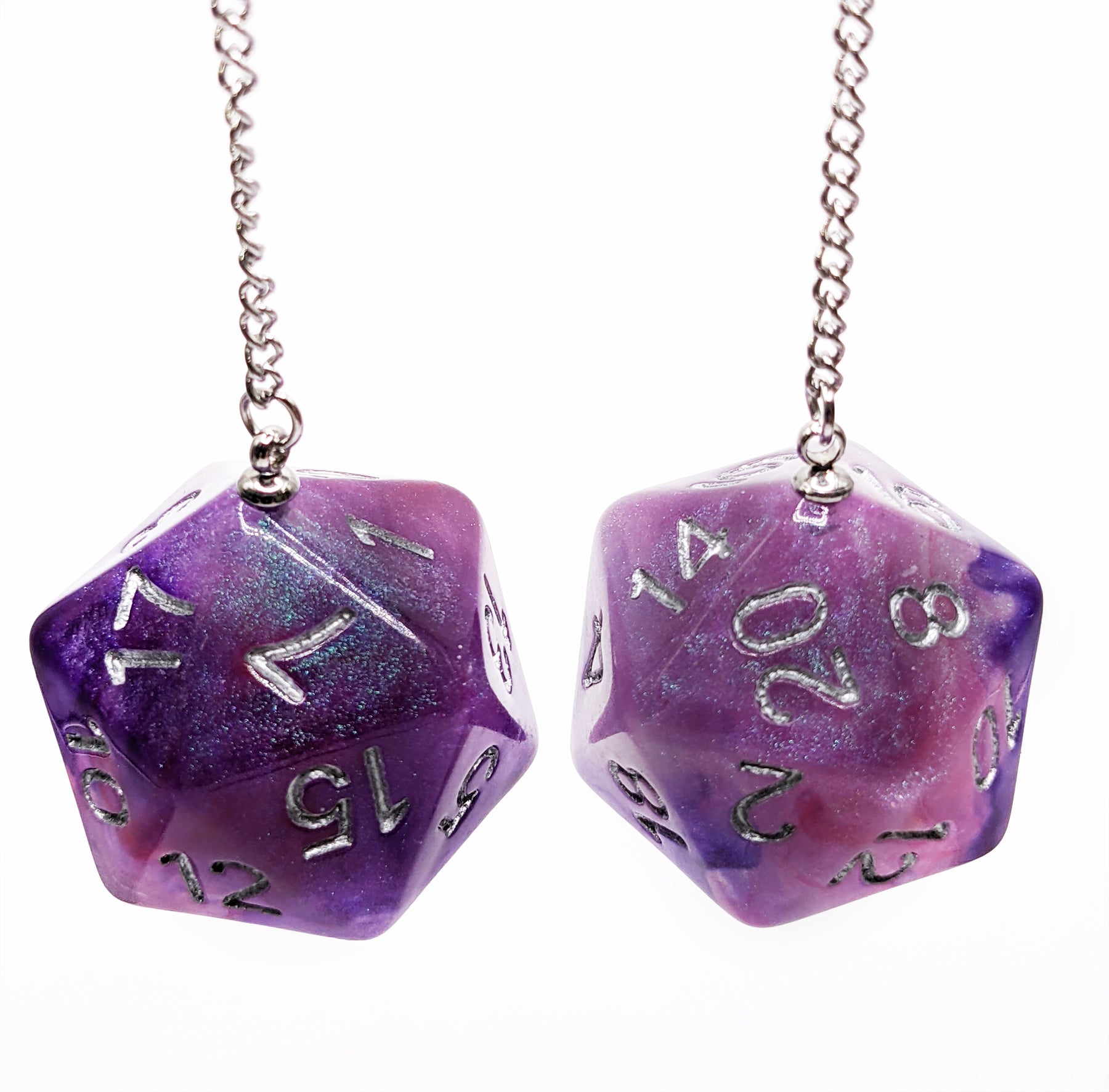 D20 Necklace With Silver Hue Chain (Rainbow D20)
