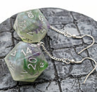 Earrings RPG Jewelry Display Green and Purple d20