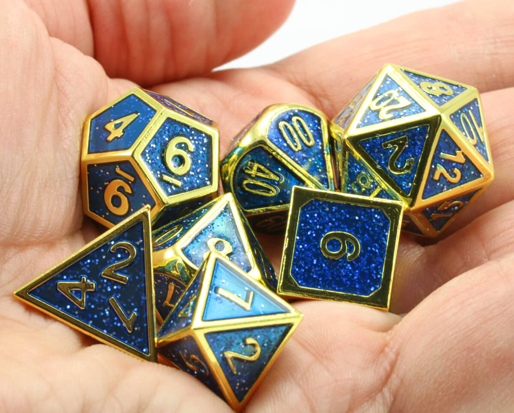 enamel metal dice blue and gold