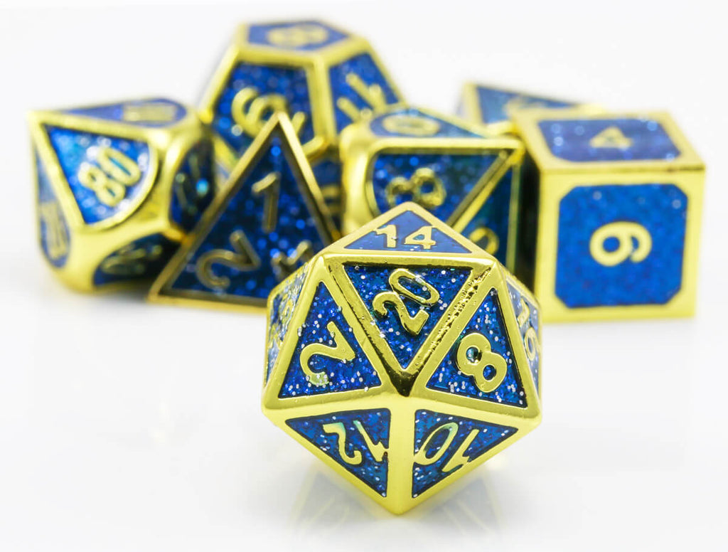 rpg dice blue and gold