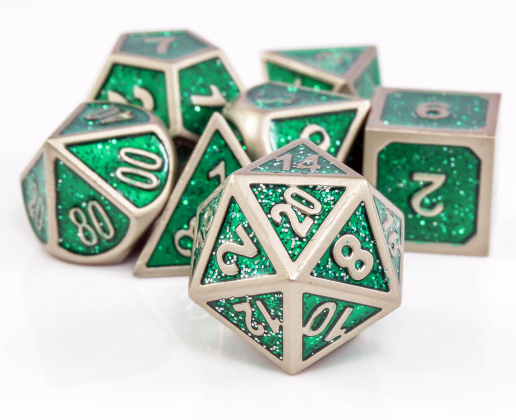 RPG green metal dice