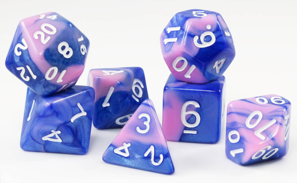 RPG dice pink and blue