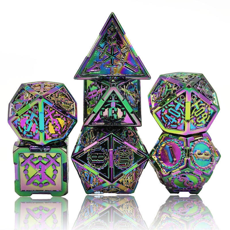 Flame torched rainbow dice