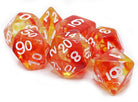 Red and yellow DnD Dice