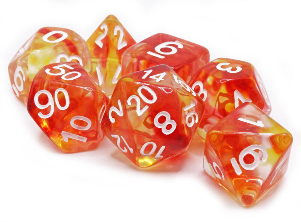 Red and yellow DnD Dice