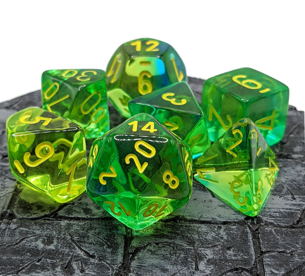 Chessex Gemini Translucent Green-Teal dice for ttrpg games