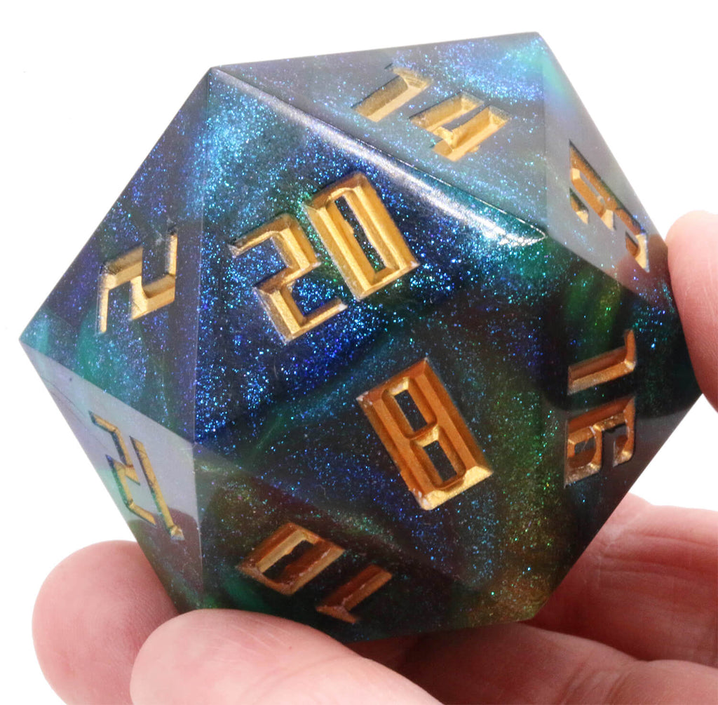 Giant d20 dice Ionic blue gold
