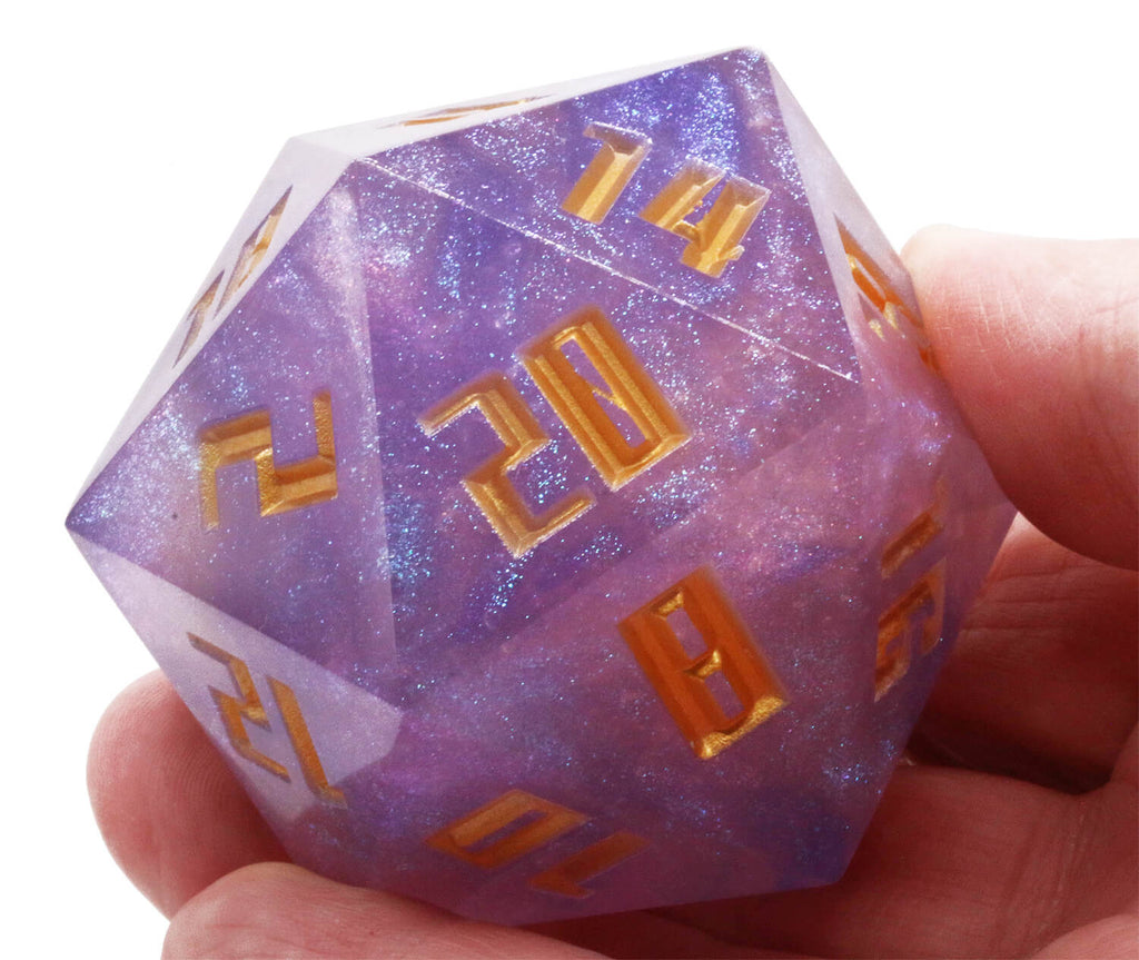 Giant DnD Dice: D20 Permafrost Gold Font
