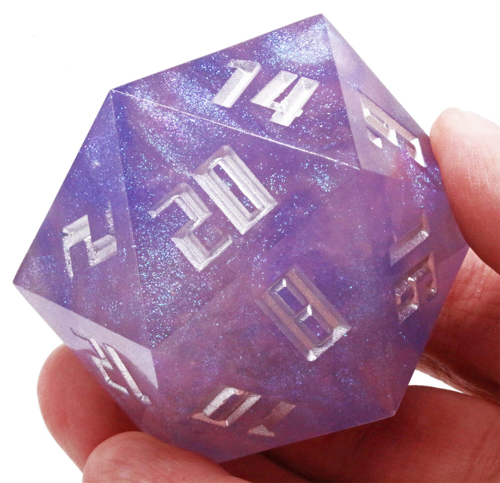 Large DnD Dice: D20 Permafrost Silver Font