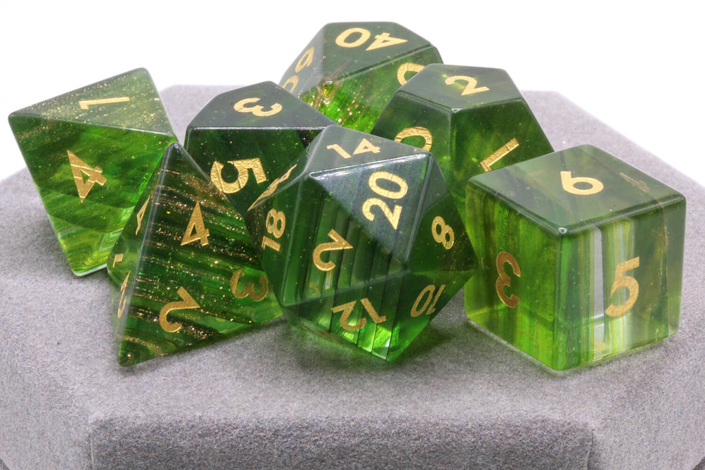 Green Ribbon Glass TTRPG Dice