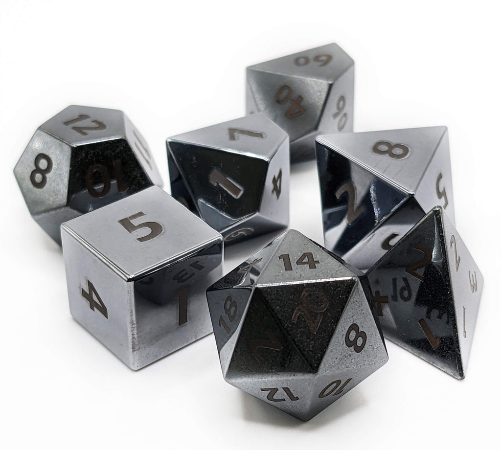 Black hematite gemstone dice for ttrpg games