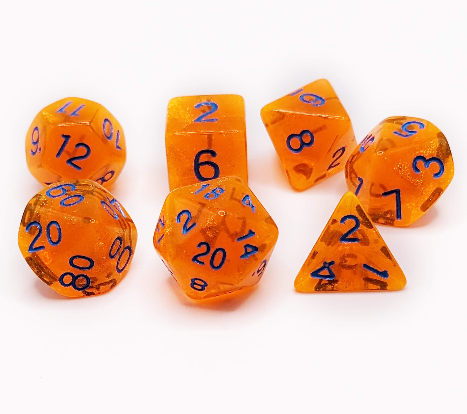 Intense orange glitter ttrpg dice