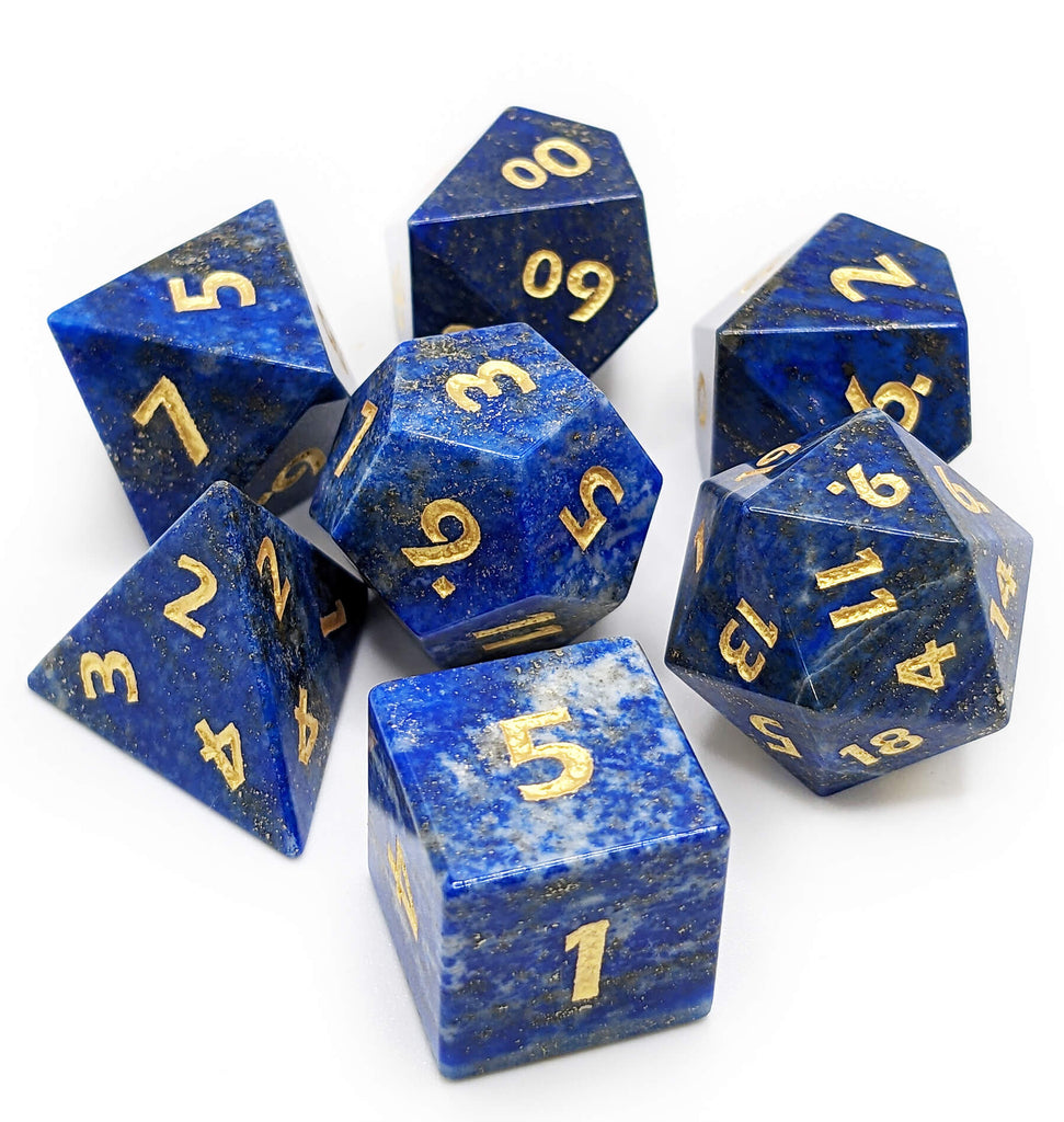 Beautiful blue gemstone dice for dungeons and dragons games
