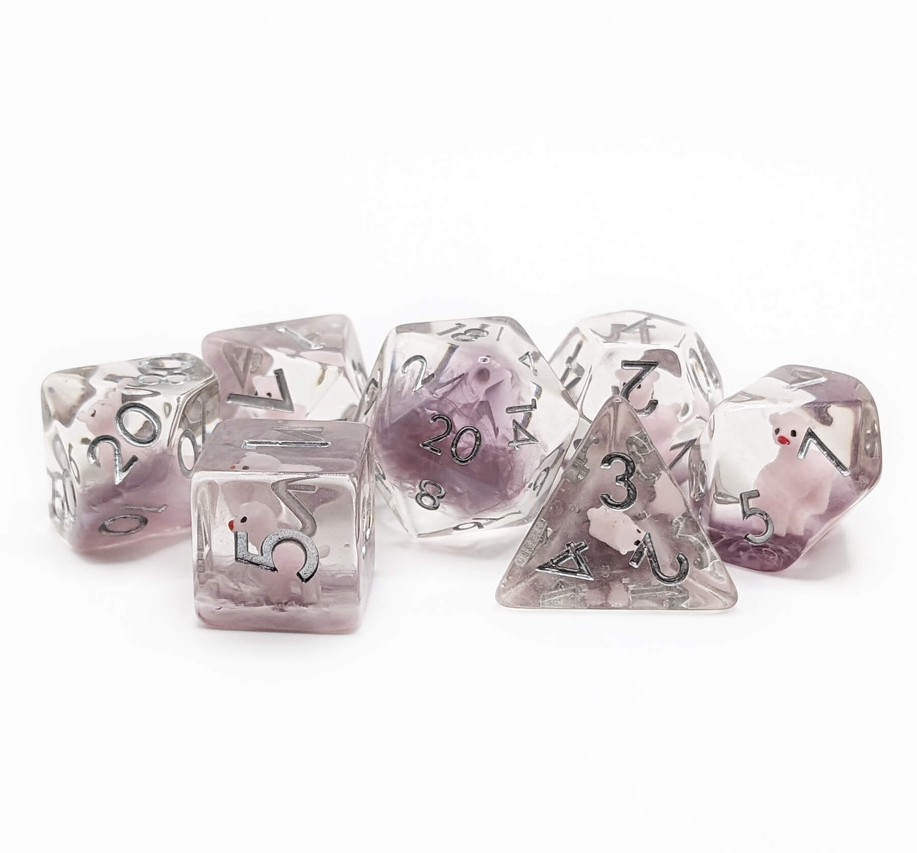 polyhedral dice set pink llamas