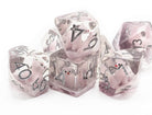 Pink Llama dice set with silver numbers