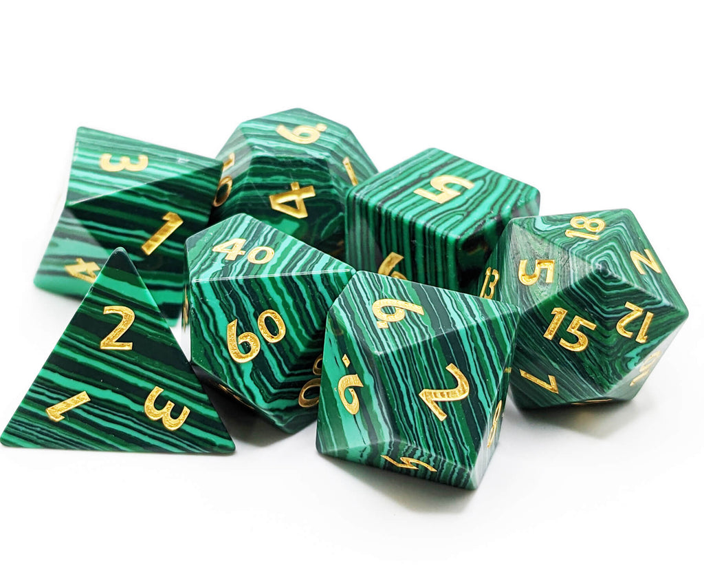 Malachite stone dice set for rpg games