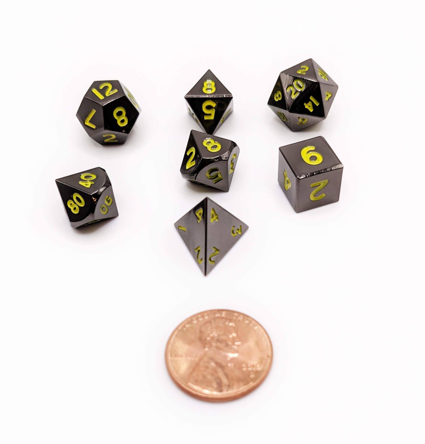 Metal Mini Dice (Black With Yellow Numbers) | 10MM TTRPG Role Playing ...
