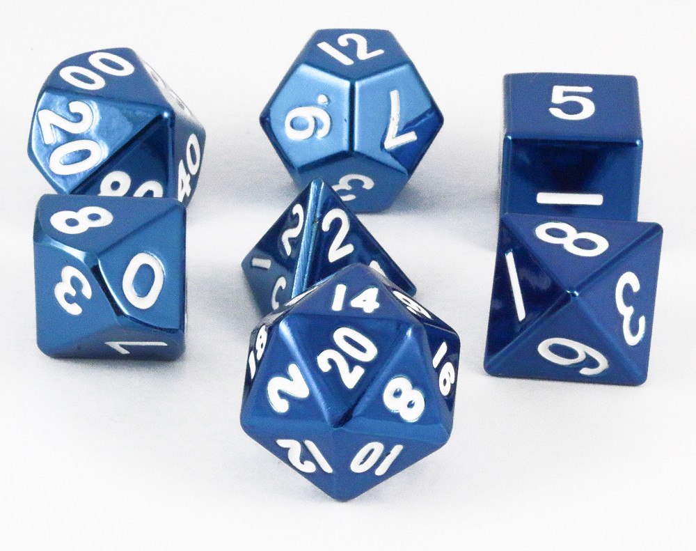 metal dice blue