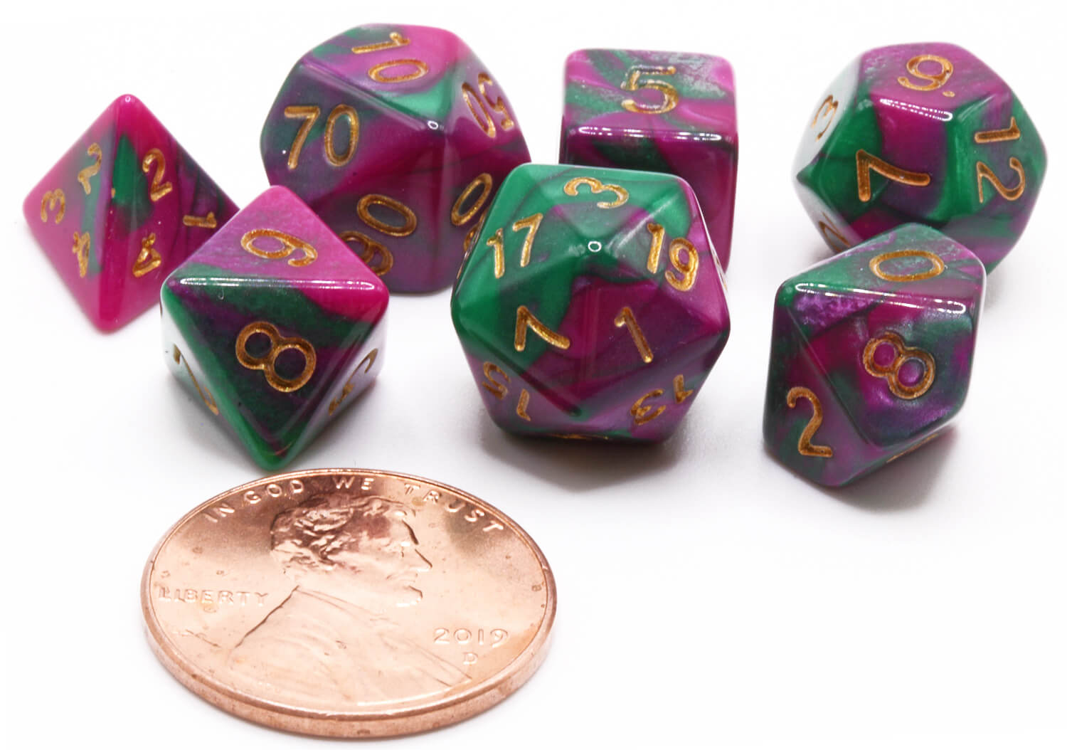 Purple and Green Mini Dice