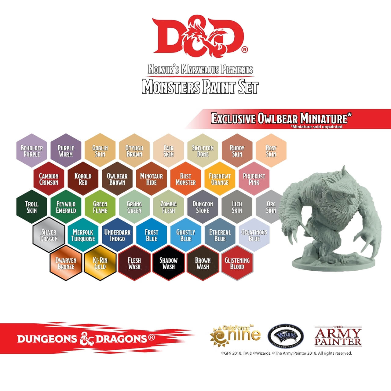 D&D Monsters Paint Set (36 Colors And Exclusive Owlbear Miniature)